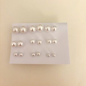 9 Pair Faux Pearl Stud Earrings - Graduated Sizes - Classic Everyday Set